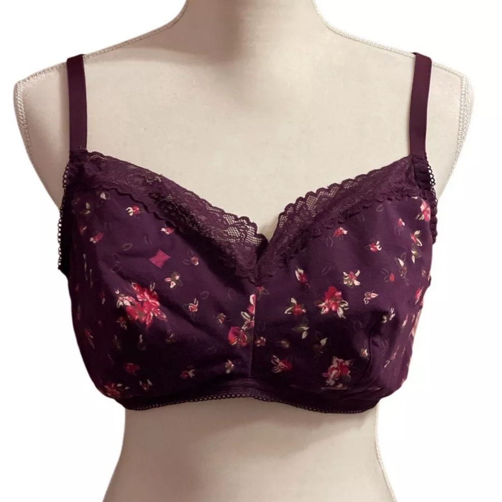 Savage X Fenty Floral Lace Wireless Bra Stretch Purple Size 3X Feminine Casual